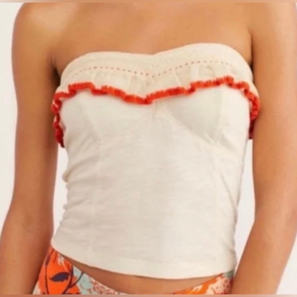 Free People Cream Tube Top with Orange Trim NWOT women’s size L